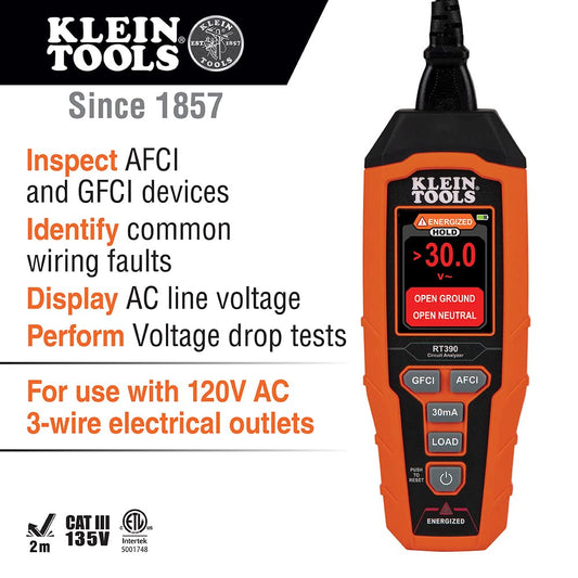 KLEIN TOOLS RT390 회로 분석기 AFCI GFCI 테스터 전압강하 측정 대형 컬러 LCD 2번 사진