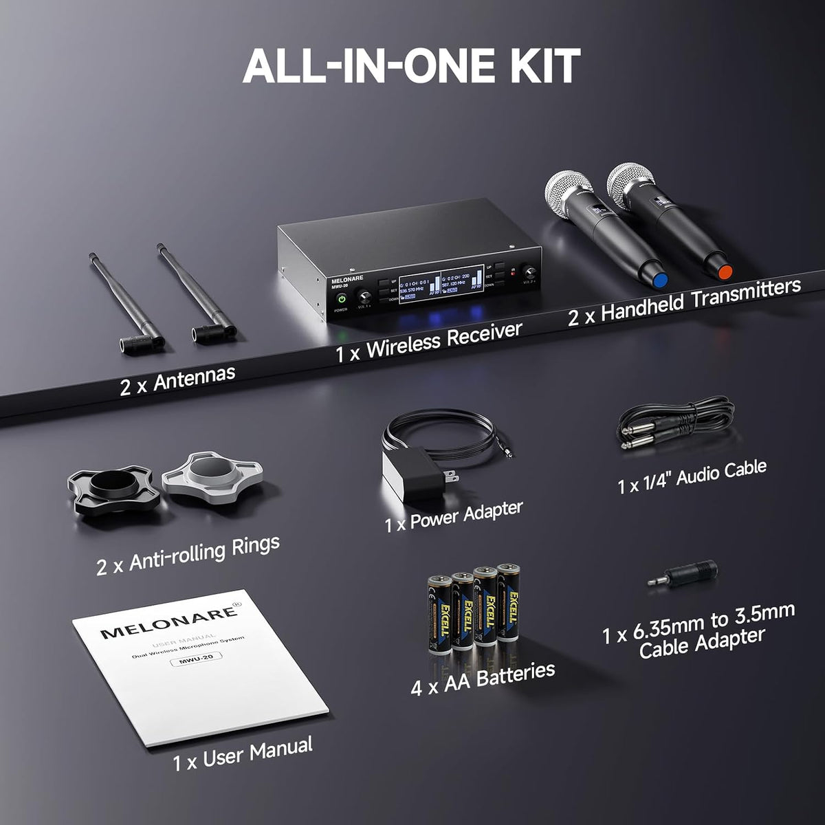 MELONARE 듀얼 UHF 무선 마이크 시스템 MWU-20-2H 7번 사진
