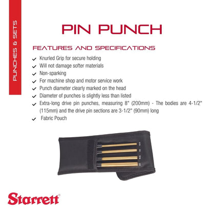Starrett 엑스트라 롱 황동 드라이브 핀 펀치 세트 너얼드 그립 파우치 2번 사진