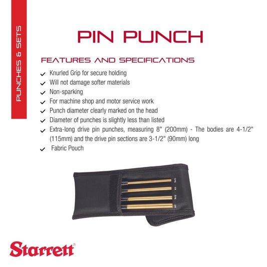 Starrett 엑스트라 롱 황동 드라이브 핀 펀치 세트 너얼드 그립 파우치 2번 사진