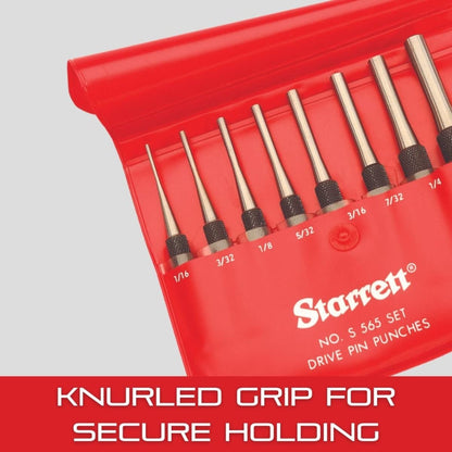 Starrett 엑스트라 롱 황동 드라이브 핀 펀치 세트 너얼드 그립 파우치 5번 사진