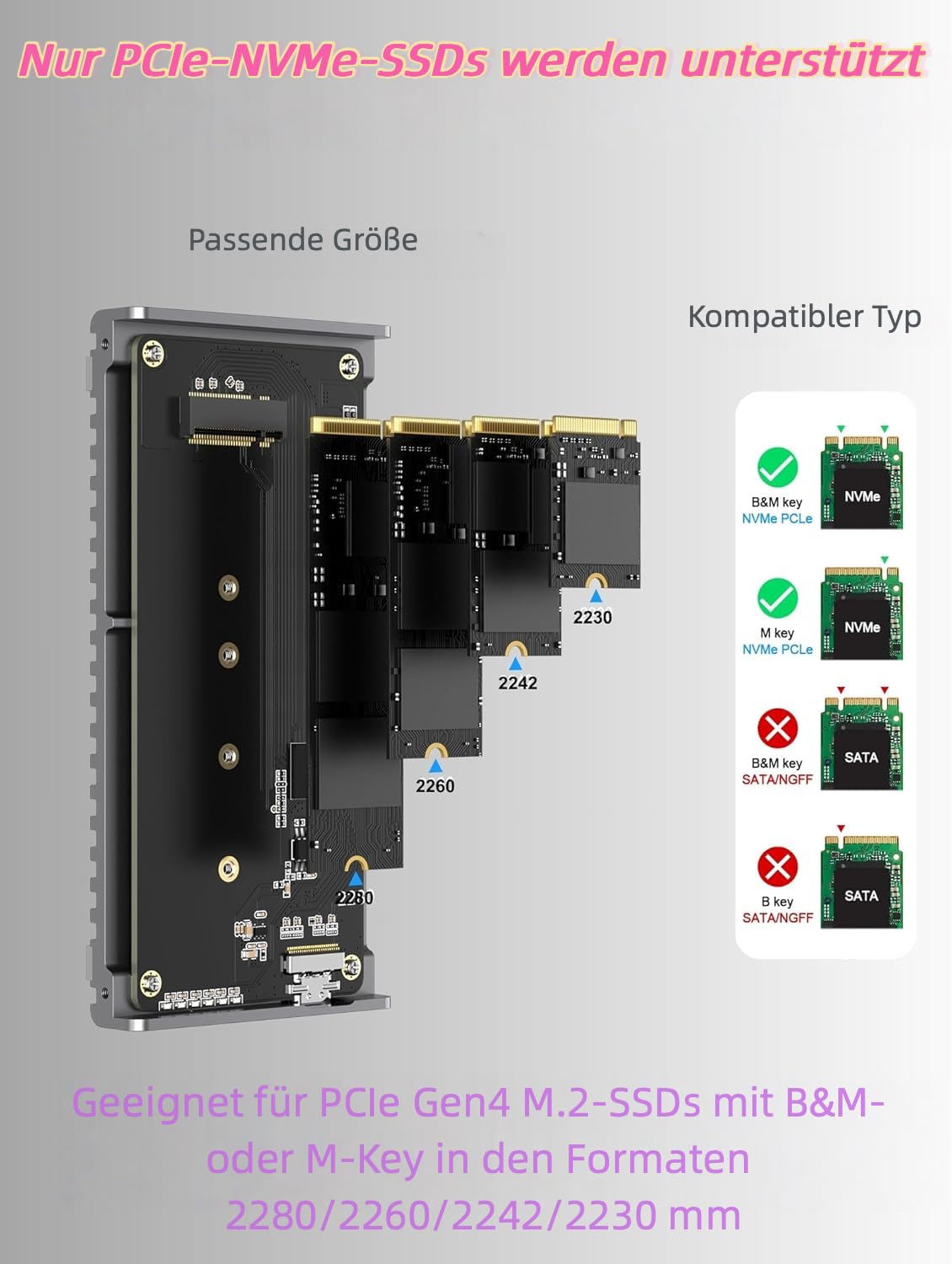 GEWOKLIY 알루미늄 M.2 NVMe 외장 인클로저 40Gbps USB C 8TB 4번 사진