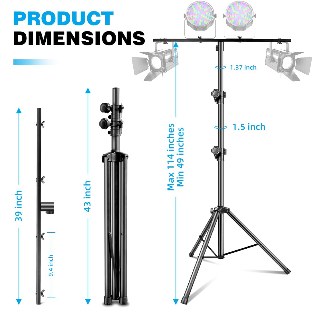 GZGDLJQ 스테인리스 DJ 라이트 스탠드 T-Bar 삼각대 49-114 Inch 130 lbs 3번 사진