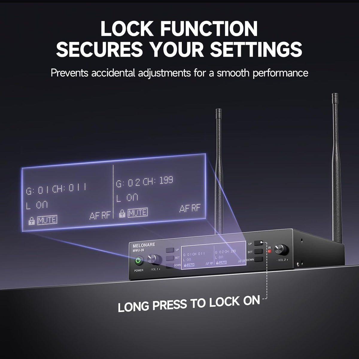 MELONARE 듀얼 UHF 무선 마이크 시스템 MWU-20-2H 5번 사진