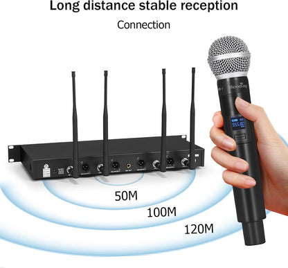 MicrocKing MK240-1 4채널 UHF 무선 마이크 시스템 4개 핸드헬드 마이크 세트 400ft 장거리 5번 사진