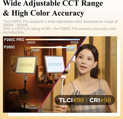 GODOX P260C Pro LED 비디오 패널 라이트 45W Bi-Color 2800K-6500K 7번 사진