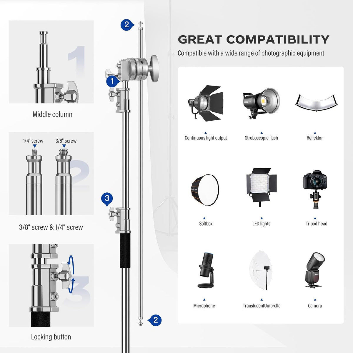 soonpho 붐 스탠드 C 스탠드 210cm 스테인리스 스틸 4번 사진