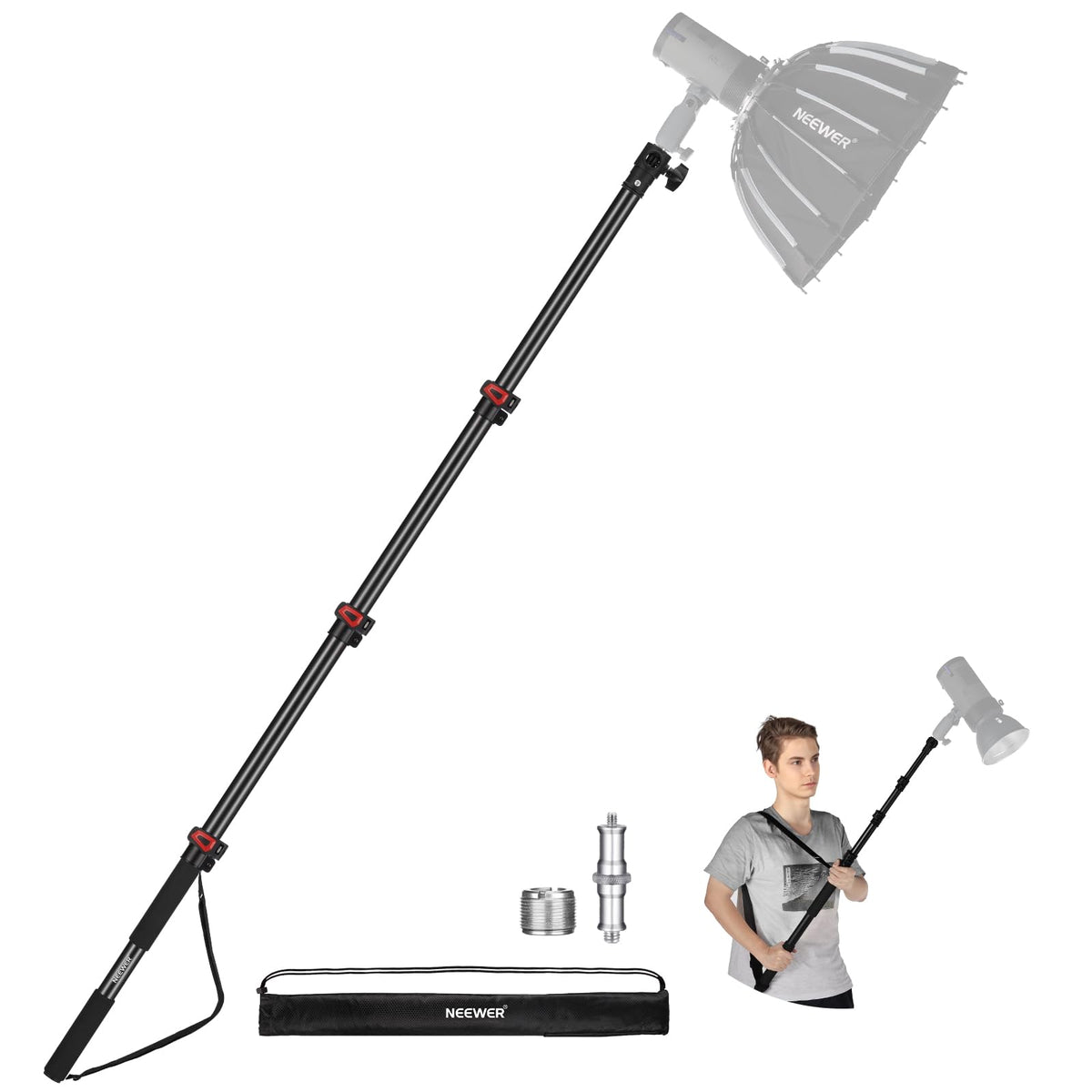 NEEWER 붐폴 스탠드 MS-230C 230cm 휴대용 텔레스코픽 알루미늄 조명 스탠드 1번 사진