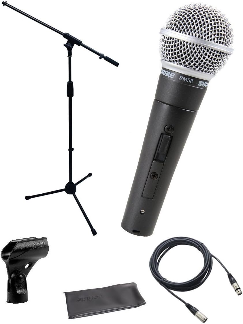Shure SM58S 핸드헬드 마이크 번들 SM58-S 온오프 스위치 클립 파우치 삼각대 스탠드 XLR 케이블 1번 사진