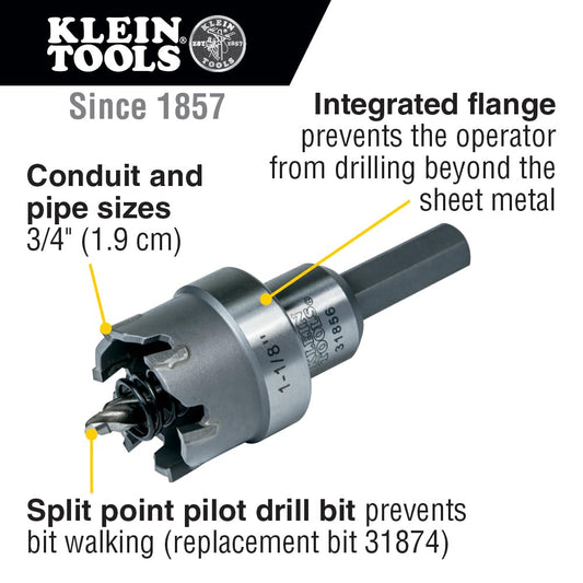 KLEIN TOOLS 카바이드 홀 커터 스테인리스 스틸 3/16인치 2번 사진