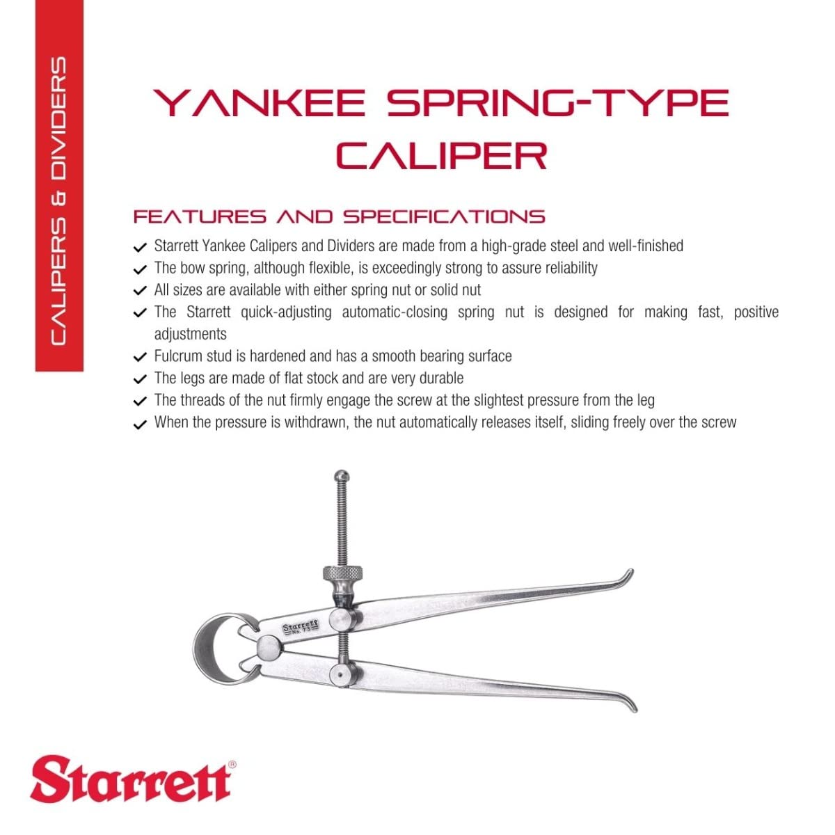 Starrett 73A-4 인사이드 스프링 캘리퍼스 4인치 스틸 플랫 레그 2번 사진