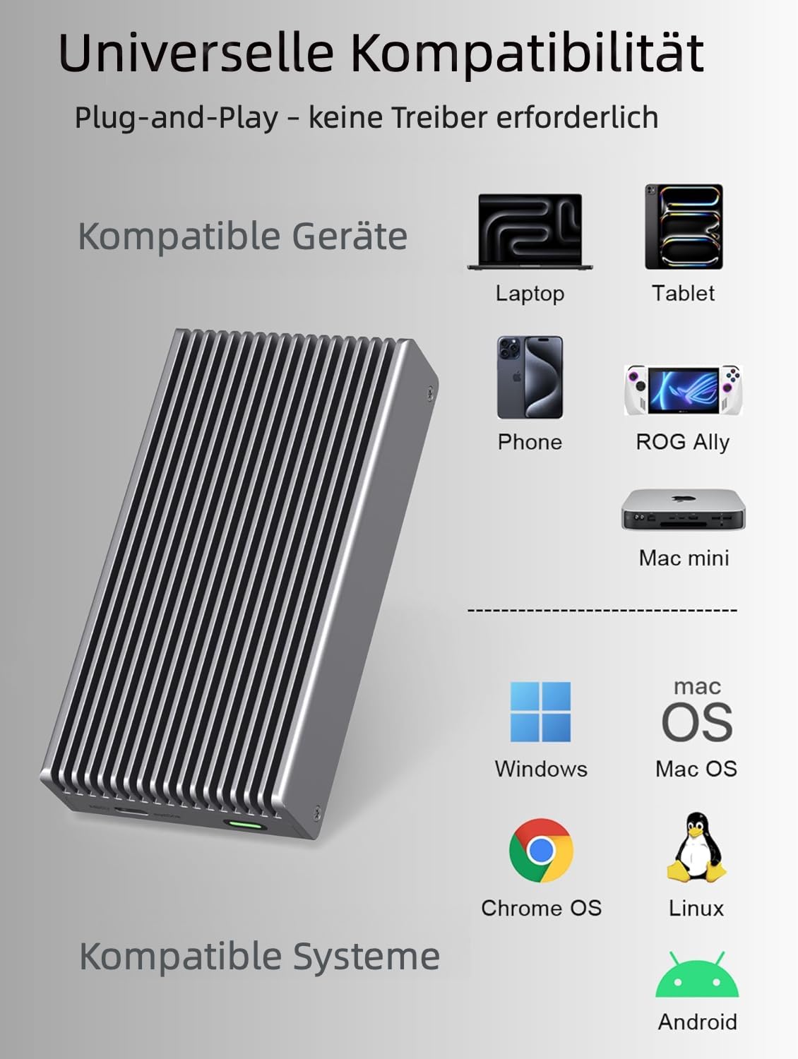 GEWOKLIY 알루미늄 M.2 NVMe 외장 인클로저 40Gbps USB C 8TB 6번 사진