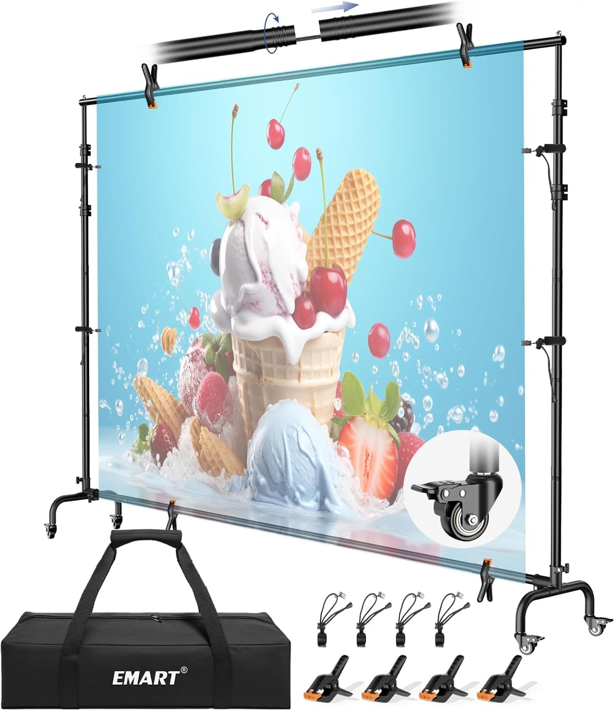 EMART 이동식 롤링 배경 스탠드 바퀴형 10x7.7ft 1번 사진
