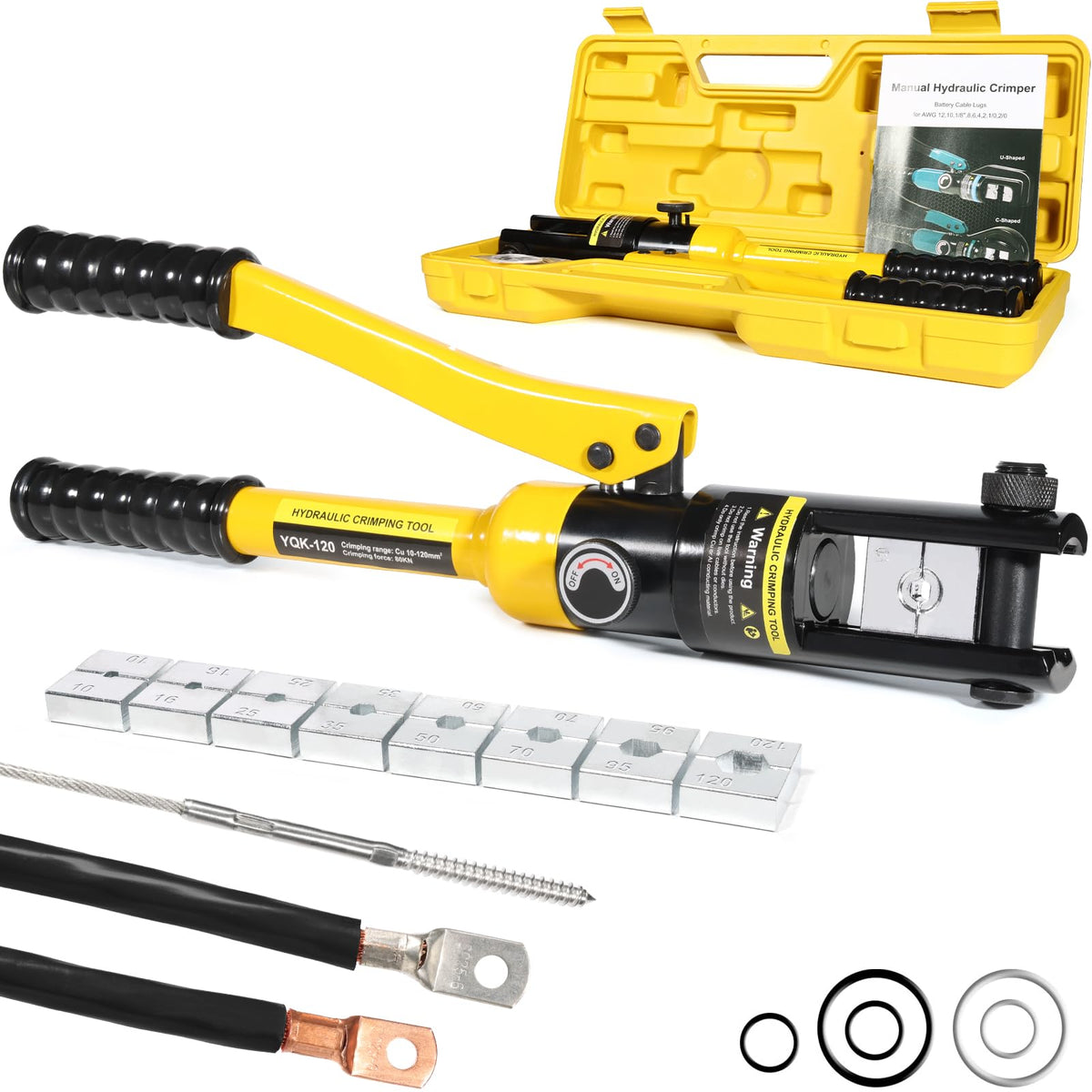 Brileine 유압 압착 공구 12 AWG-2/0 AWG 육각 다이 9개 배터리 케이블 압착기 14번 사진