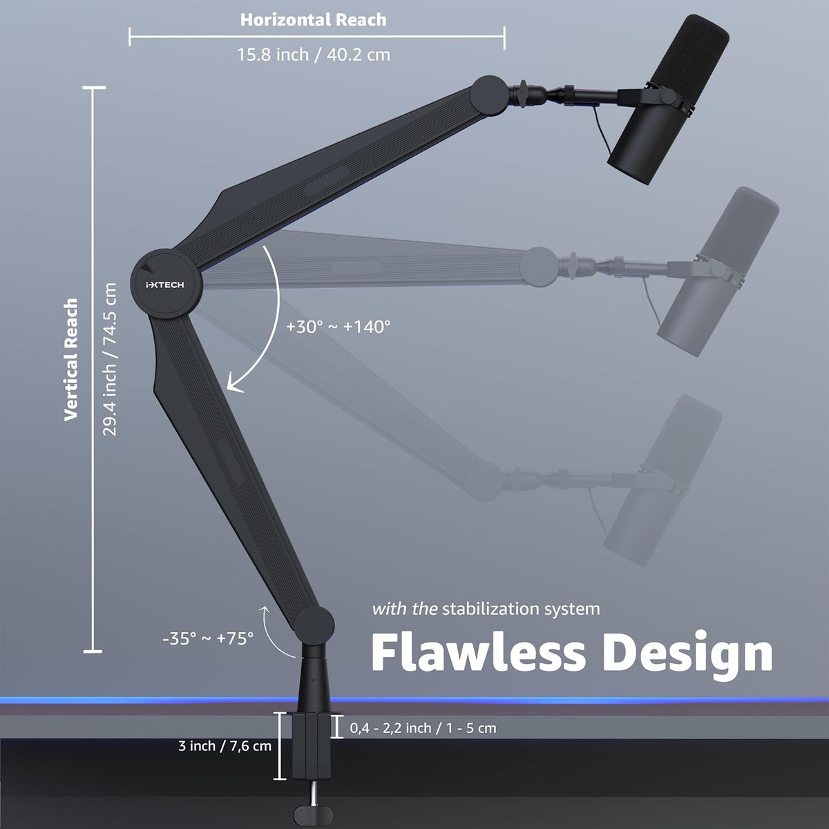 IXTECH 붐 암 마이크 스탠드 IX-MI04 64.77cm 360도 회전 데스크 클램프 8번 사진