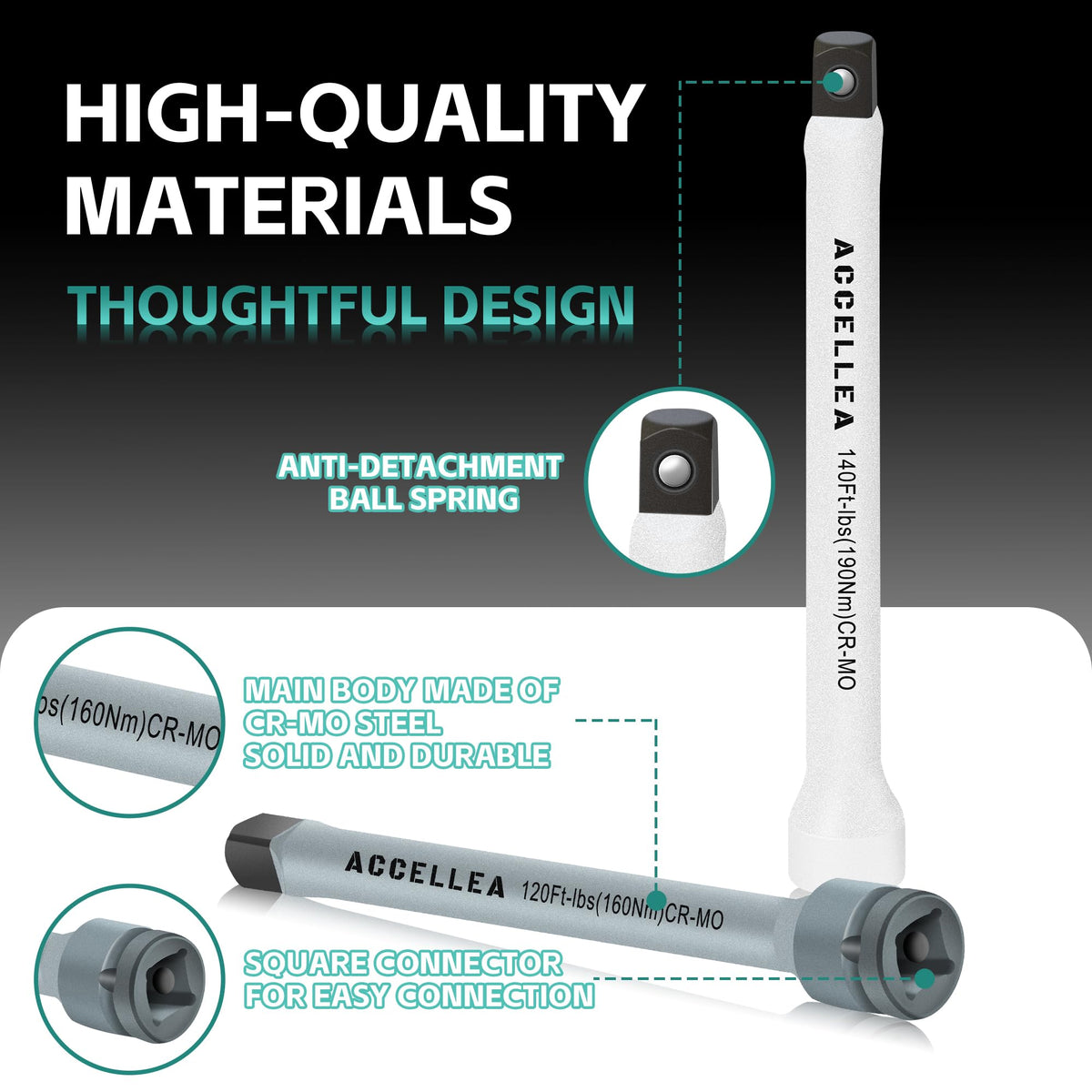 ACCELLEA 토크 리미팅 익스텐션 바 세트 1/2" 드라이브 10개 세트 65-150 ft-lbs 3번 사진