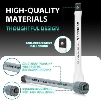 ACCELLEA 토크 리미팅 익스텐션 바 세트 1/2" 드라이브 10개 세트 65-150 ft-lbs 3번 사진