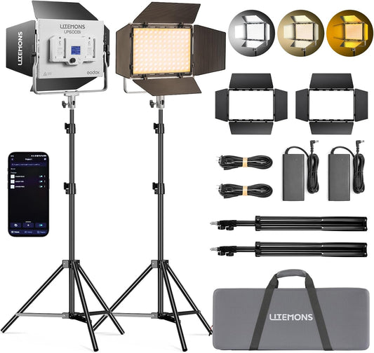 GODOX 비디오 LED 조명 키트 LP600Bi 2Pack 60W 양색 온도 1번 사진