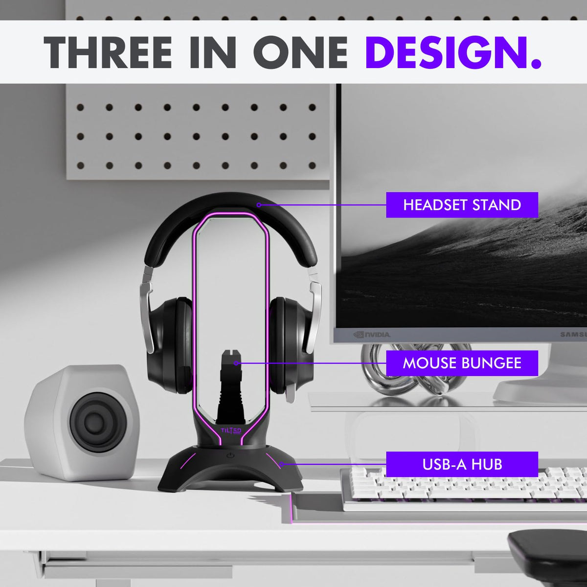 Tilted Nation RGB 헤드셋 스탠드 마우스 번지 2포트 USB 3.0 허브 게이밍 거치대 2번 사진