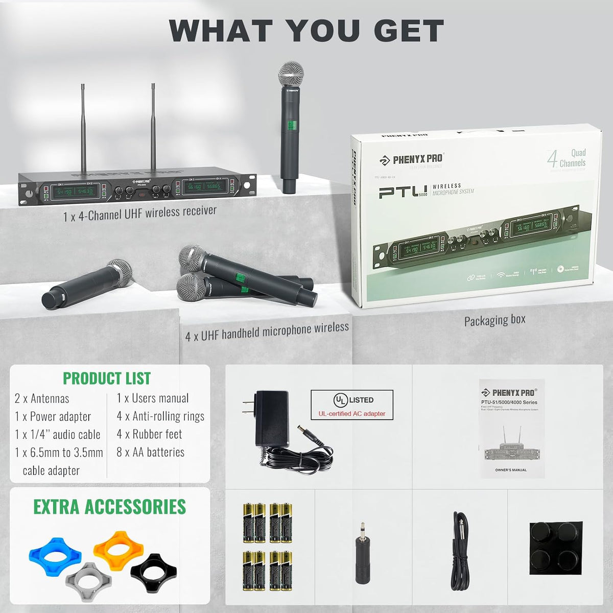Phenyx Pro 4채널 UHF 무선 마이크 시스템 PTU-5000-4H 4-Ch 7번 사진