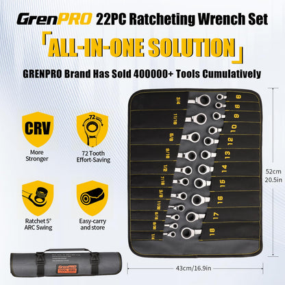 GRENPRO 라쳇 콤비네이션 렌치 세트 72기어 CR-V 23종 SAE Metric 롤업 파우치 2번 사진