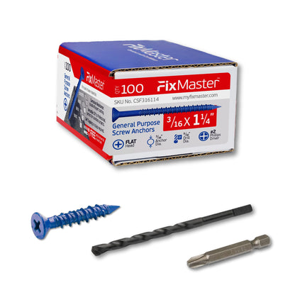 FixMaster 콘크리트 나사 앵커 블루 1/4인치 평머리 십자 100개입 14번 사진