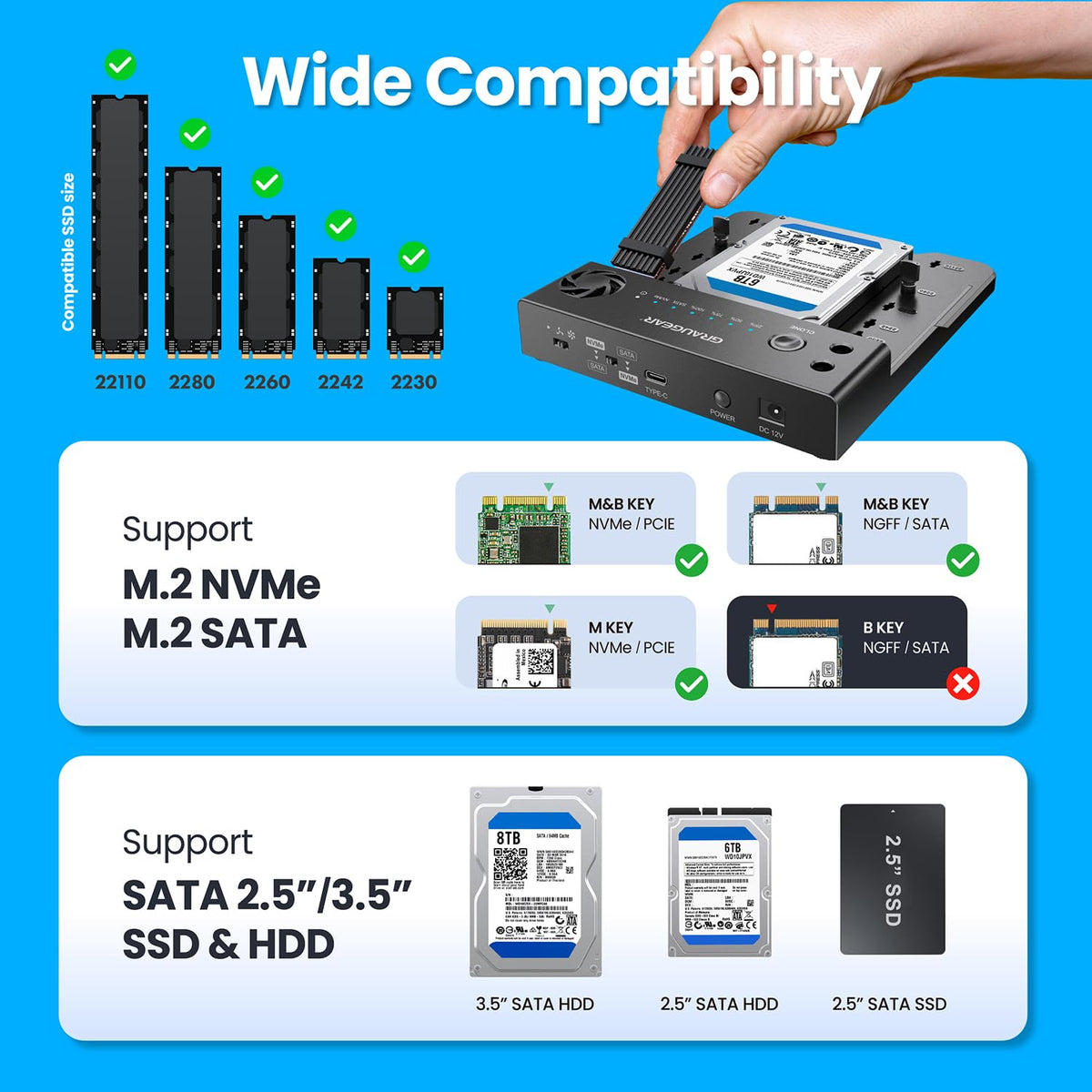 GRAUGEAR M.2 NVMe SATA SSD HDD 하드 드라이브 도킹 스테이션 클로너 독 4번 사진