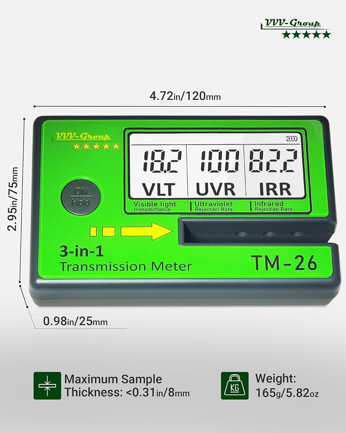 VVV-Group 자동차 썬팅 투과율 측정기 TM-26 3-in-1 VLT·UVR·IRR 4번 사진