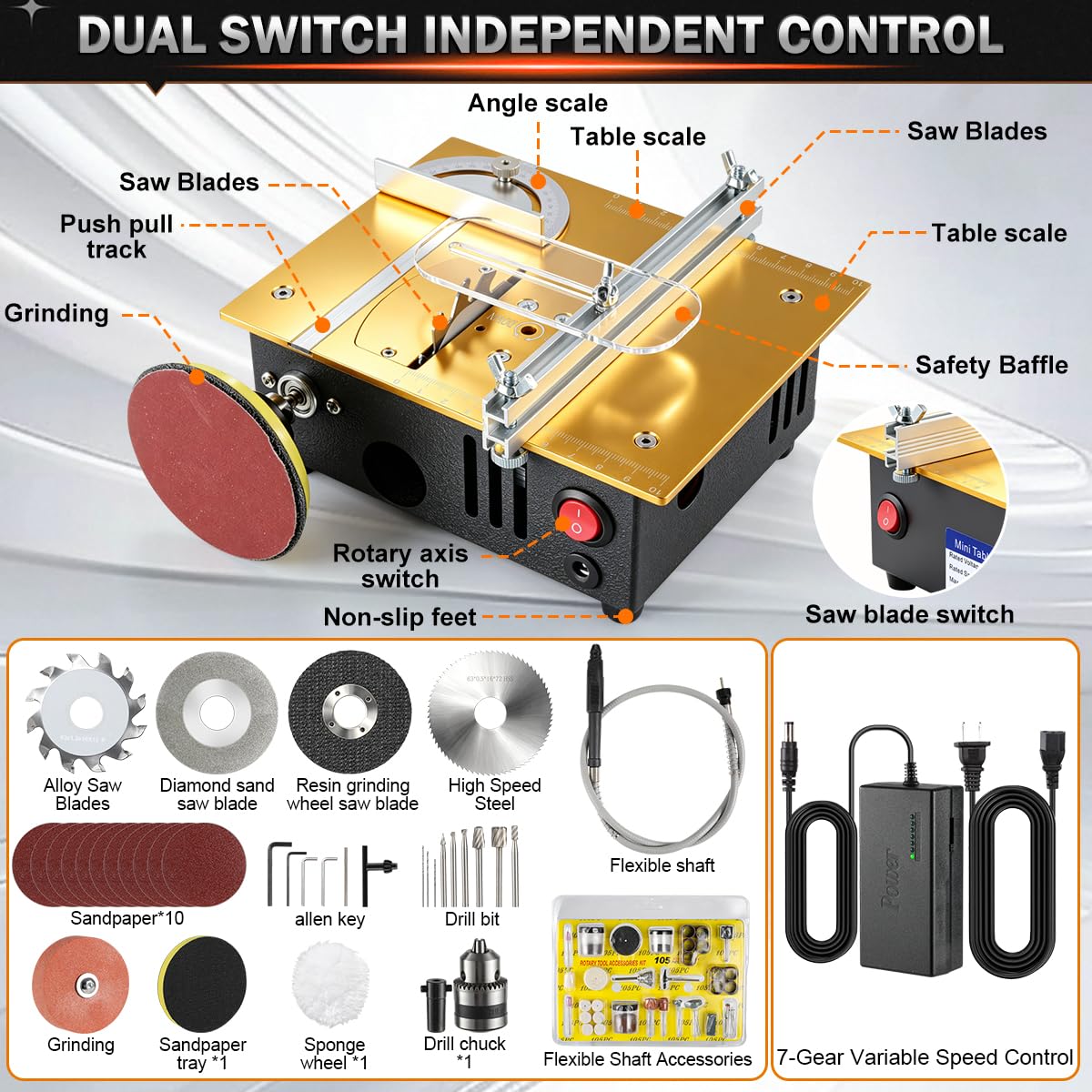 Nicklaua 미니 테이블쏘 다기능 목공용 dual-motor 속도 각도 조절 7번 사진