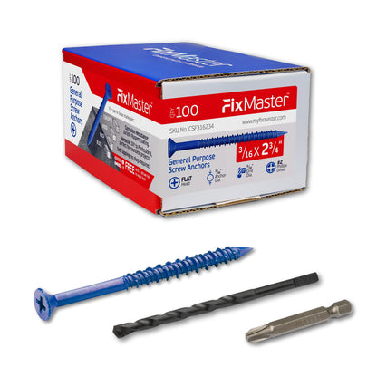 FixMaster 콘크리트 나사 앵커 블루 1/4인치 평머리 십자 100개입 17번 사진