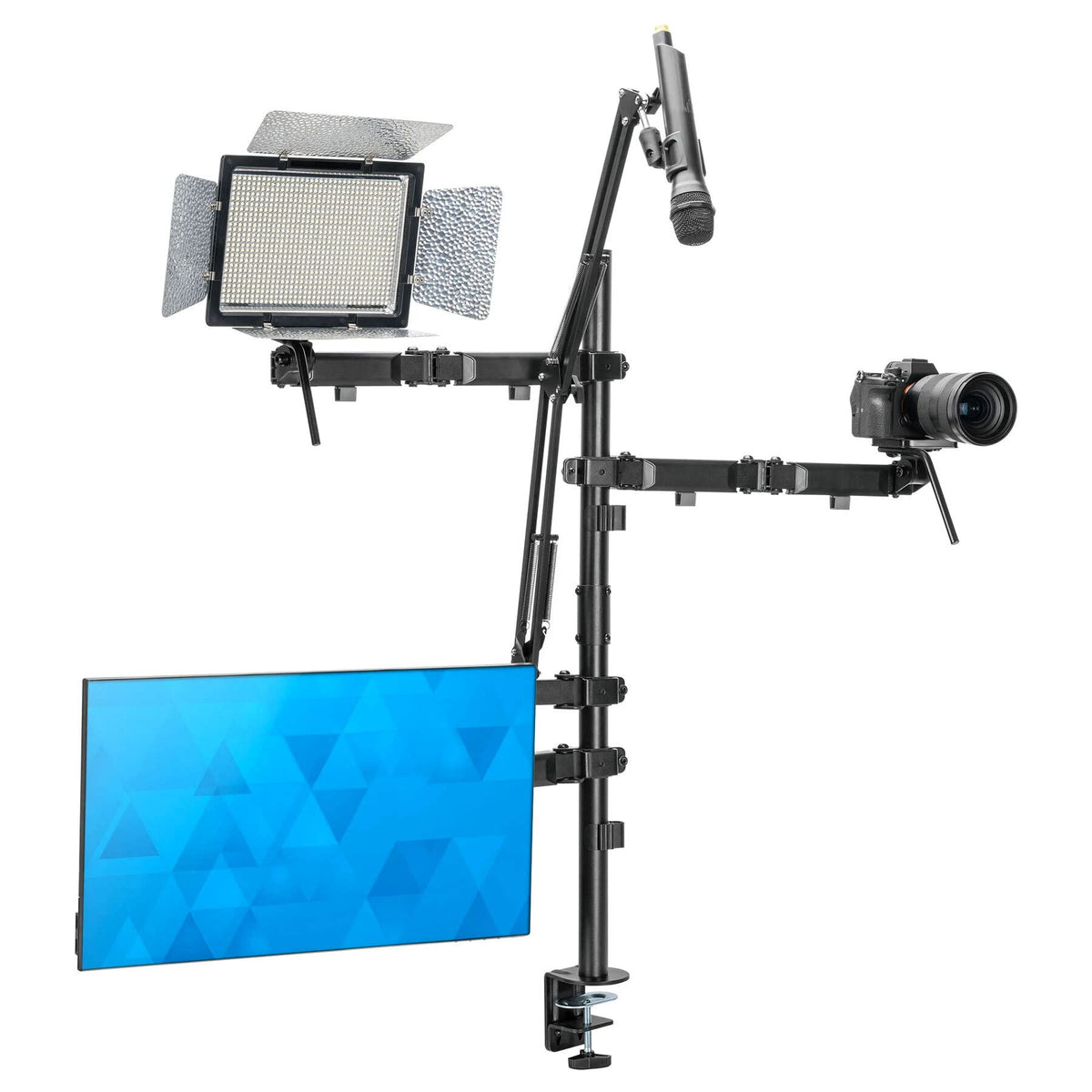 Mount-It! 올인원 스트리밍 데스크 마운트 듀얼 모니터 카메라 링라이트 마이크 암 거치대 1번 사진