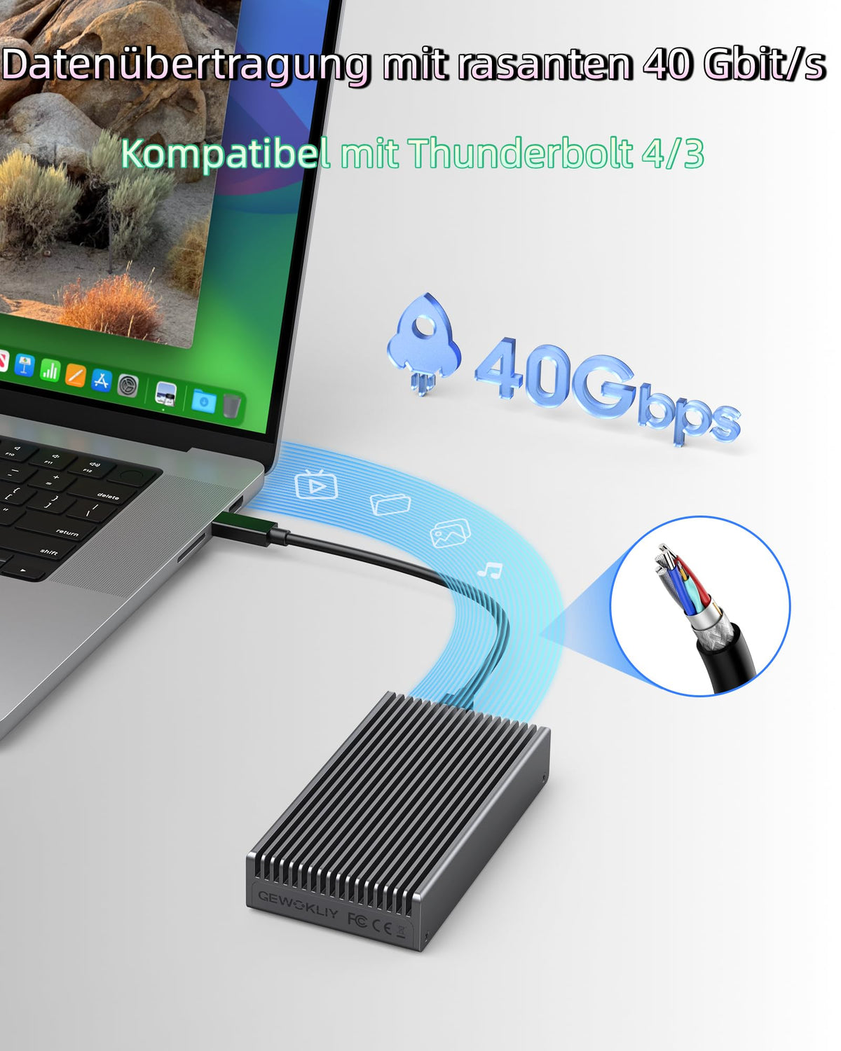 GEWOKLIY 알루미늄 M.2 NVMe 외장 인클로저 40Gbps USB C 8TB 2번 사진