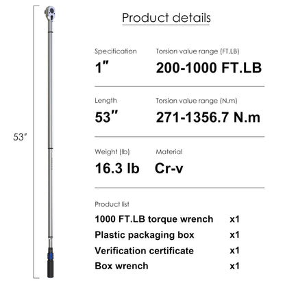 NEBICALS 토크 렌치 3/4'' 100-600 Ft Lb 크롬바나듐 듀얼 방향 헤비듀티 5번 사진