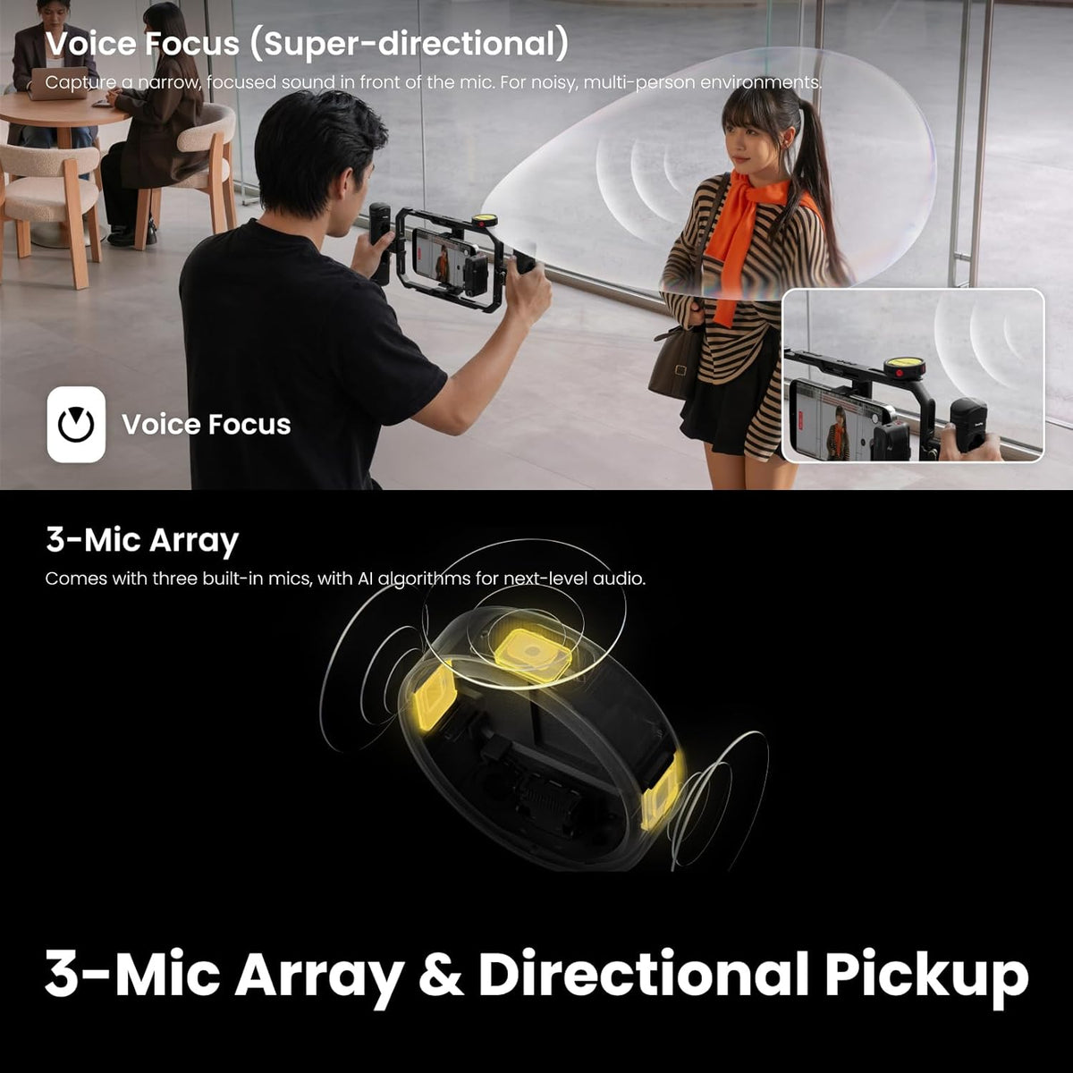 Insta360 Mic Pro 무선 미니 라발리에 마이크 송신기 3-Mic 32-bit float 내장 녹음 3번 사진