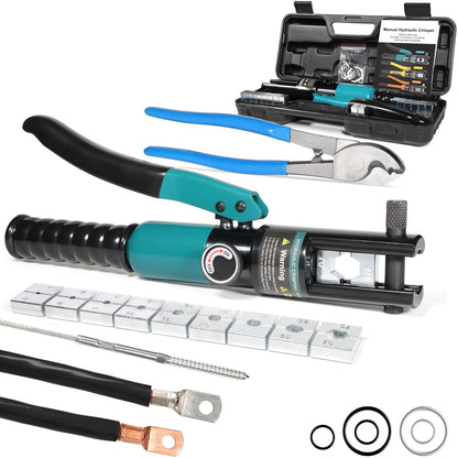 Brileine 10톤 유압 압착 공구 12 AWG-2/0 AWG 육각 다이 9개 와이어 로프 겸용