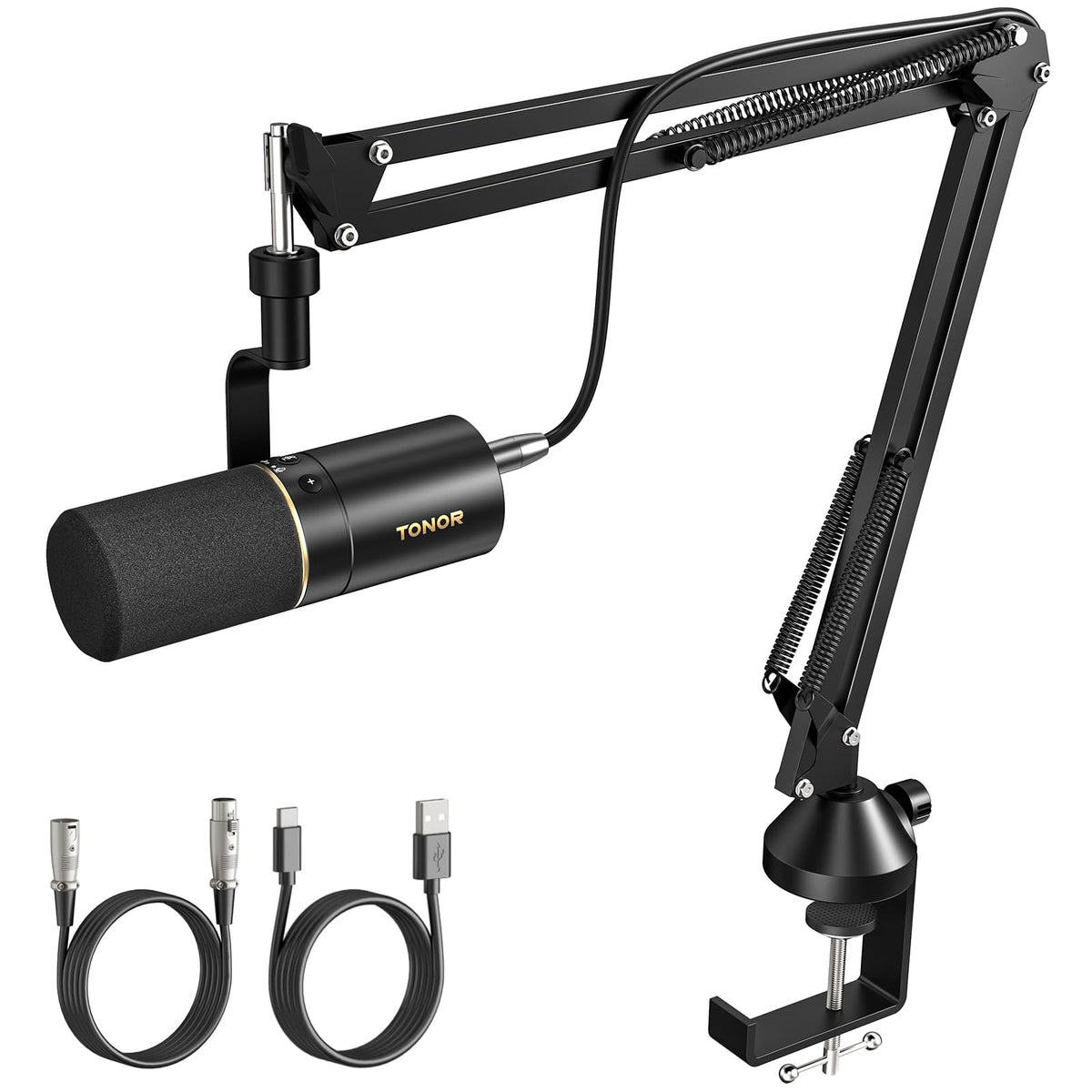 TONOR E7 다이내믹 팟캐스트 마이크 키트 XLR/USB 단일지향성 AI 소음 제거 탭 음소거 헤드폰 단자 13번 사진