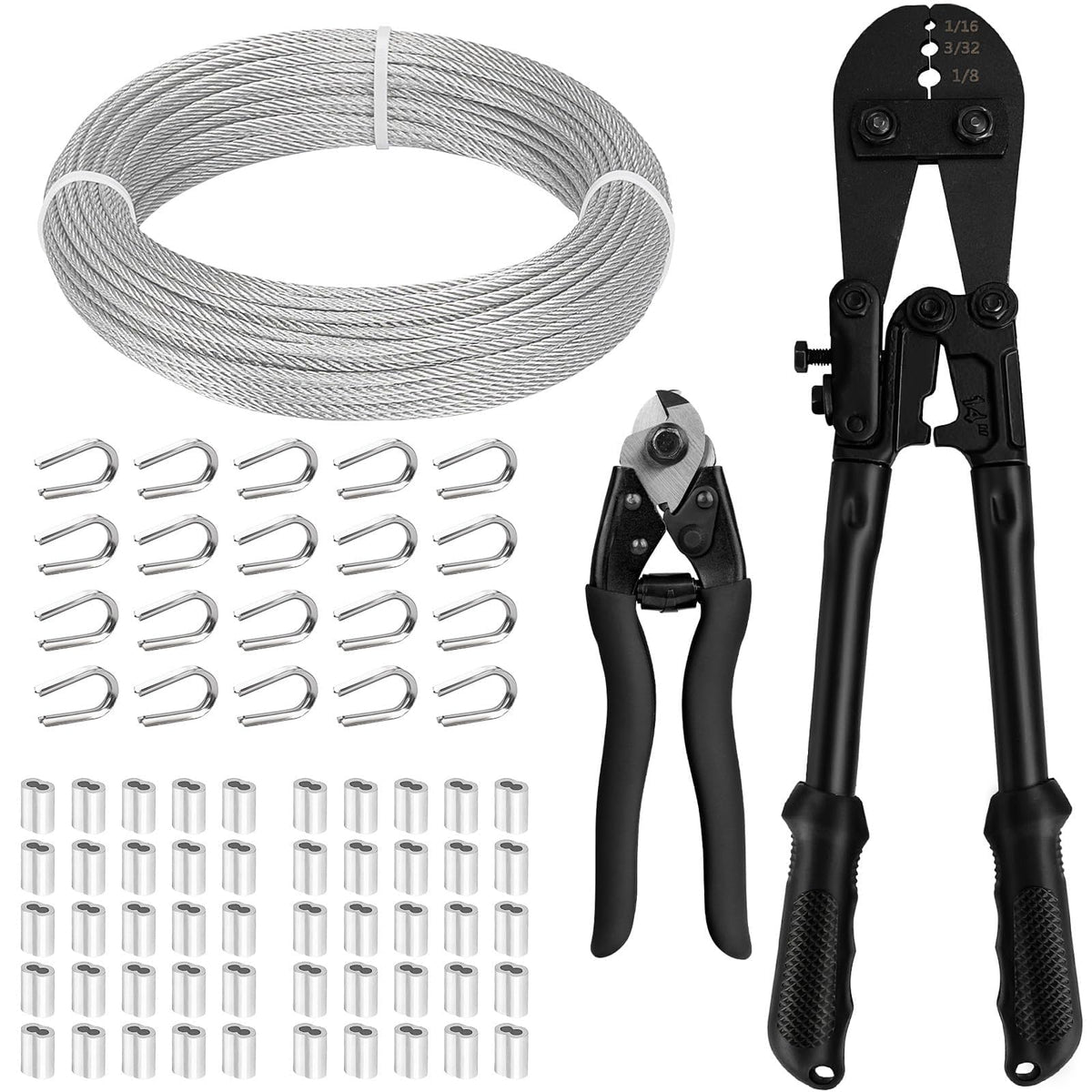 TooTaci 스테인리스 와이어 로프 키트 1/8인치 150피트 턴버클 포함 1번 사진