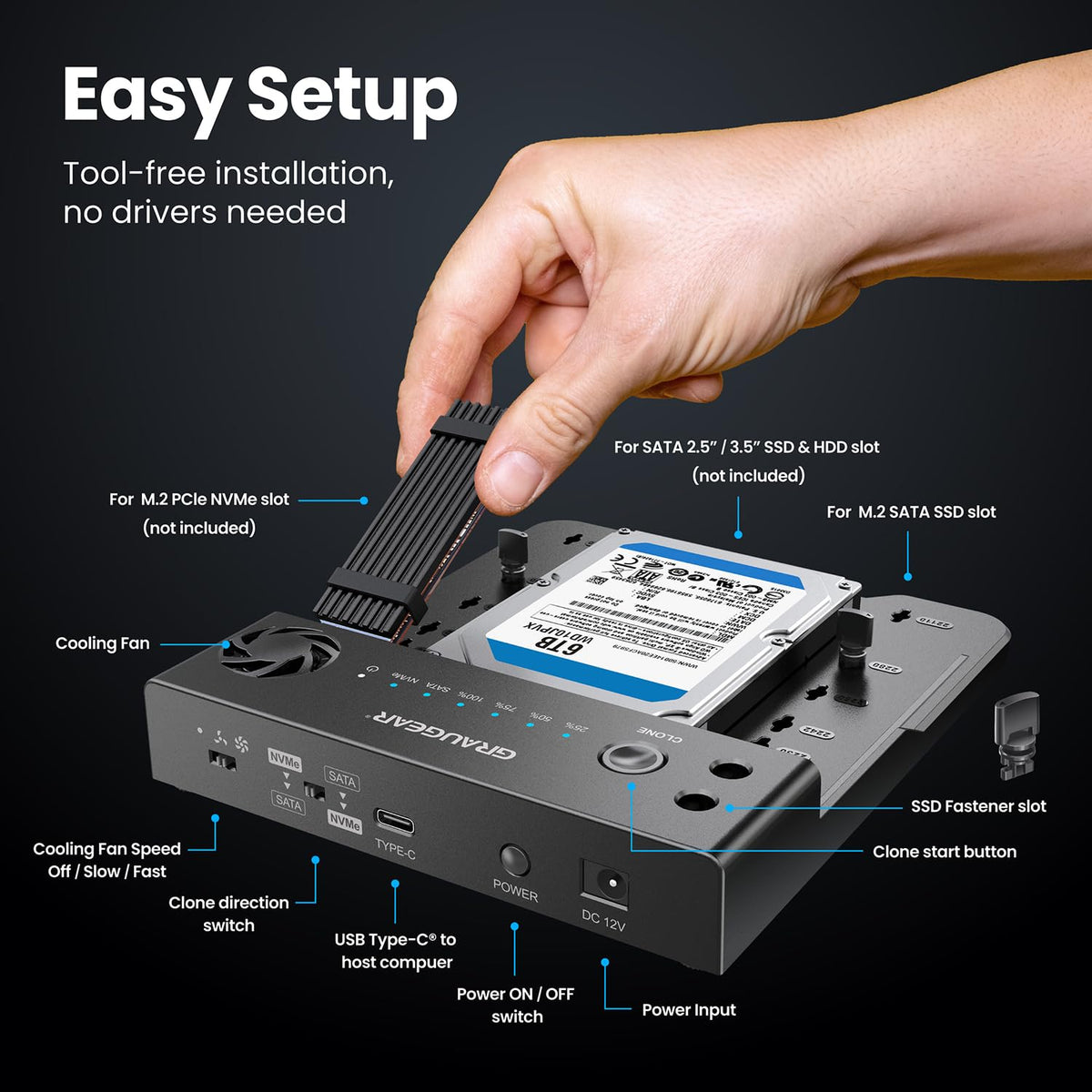 GRAUGEAR M.2 NVMe SATA SSD HDD 하드 드라이브 도킹 스테이션 클로너 독 2번 사진