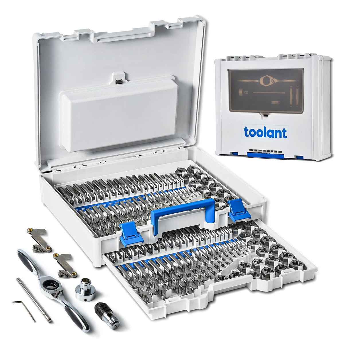 toolant 래칫식 탭 앤 다이 세트 127pcs 나사 가공용 드릴비트 포함 SAE 미터법 더블 레이어 공구함 10번 사진