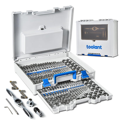 toolant 래칫식 탭 앤 다이 세트 127pcs 나사 가공용 드릴비트 포함 SAE 미터법 더블 레이어 공구함 10번 사진