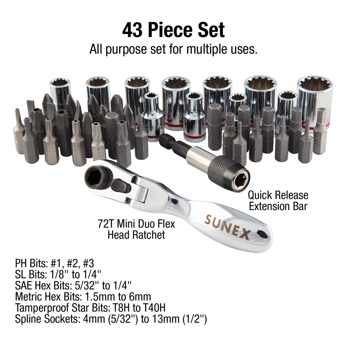 Sunex Tools 미니 라쳇 비트 세트 1/4인치 드라이브 9726·9732 트루팀버 칼라 케이스 72톱니 소켓 2번 사진
