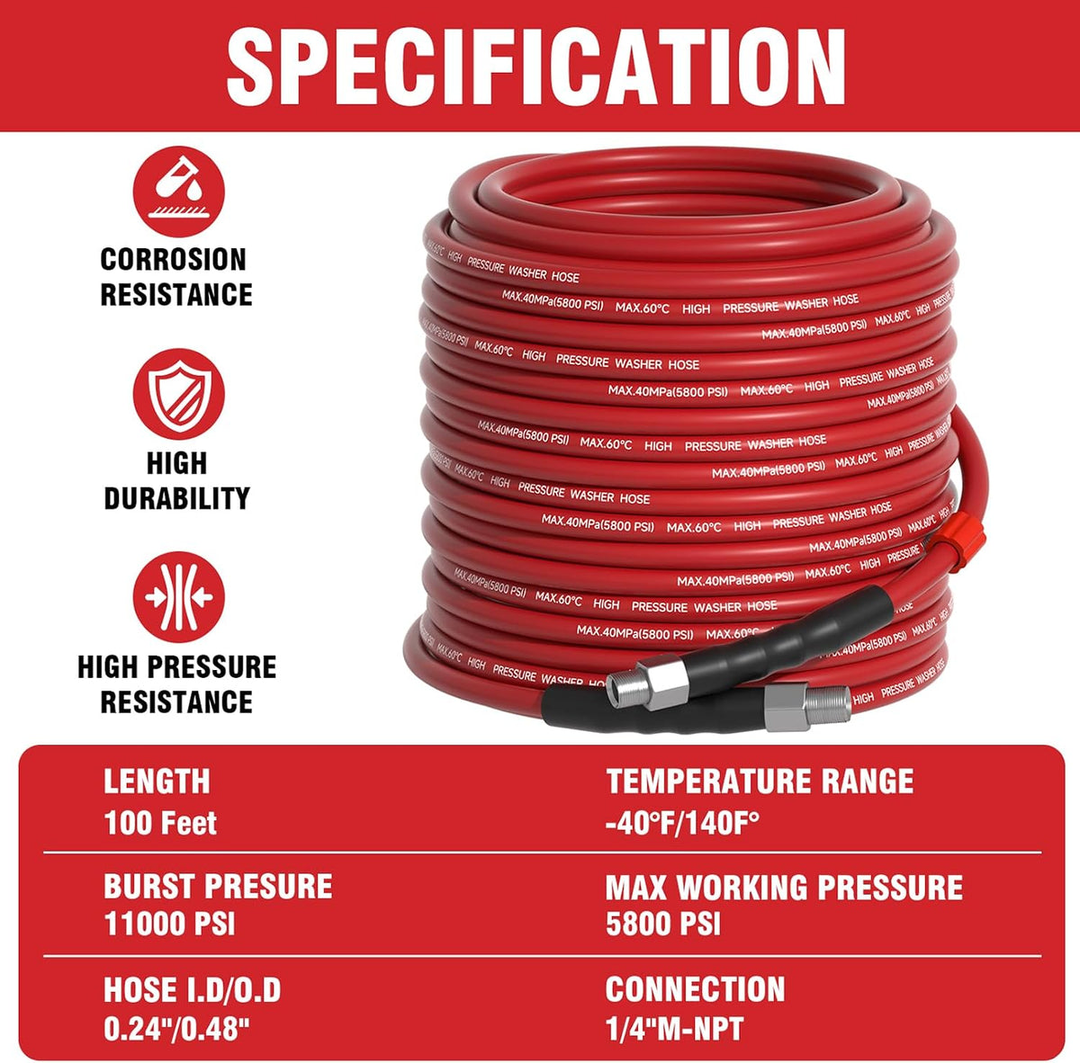 Zebra Clean 하수구 청소 젯터 키트 100FT 5800PSI 고압 세척기 호스 1/4 인치 NPT 노즐 세트 7번 사진