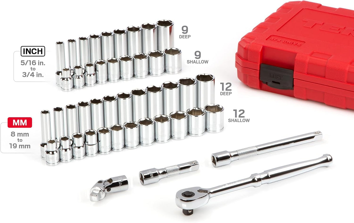 TEKTON 소켓 렌치 세트 46pcs 3/8인치 6각 5/16-3/4 8-19mm SKT15301 3번 사진