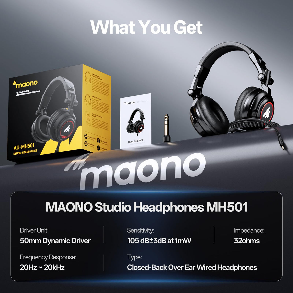 MAONO MH601 밀폐형 오버이어 스튜디오 헤드폰 50mm 9번 사진