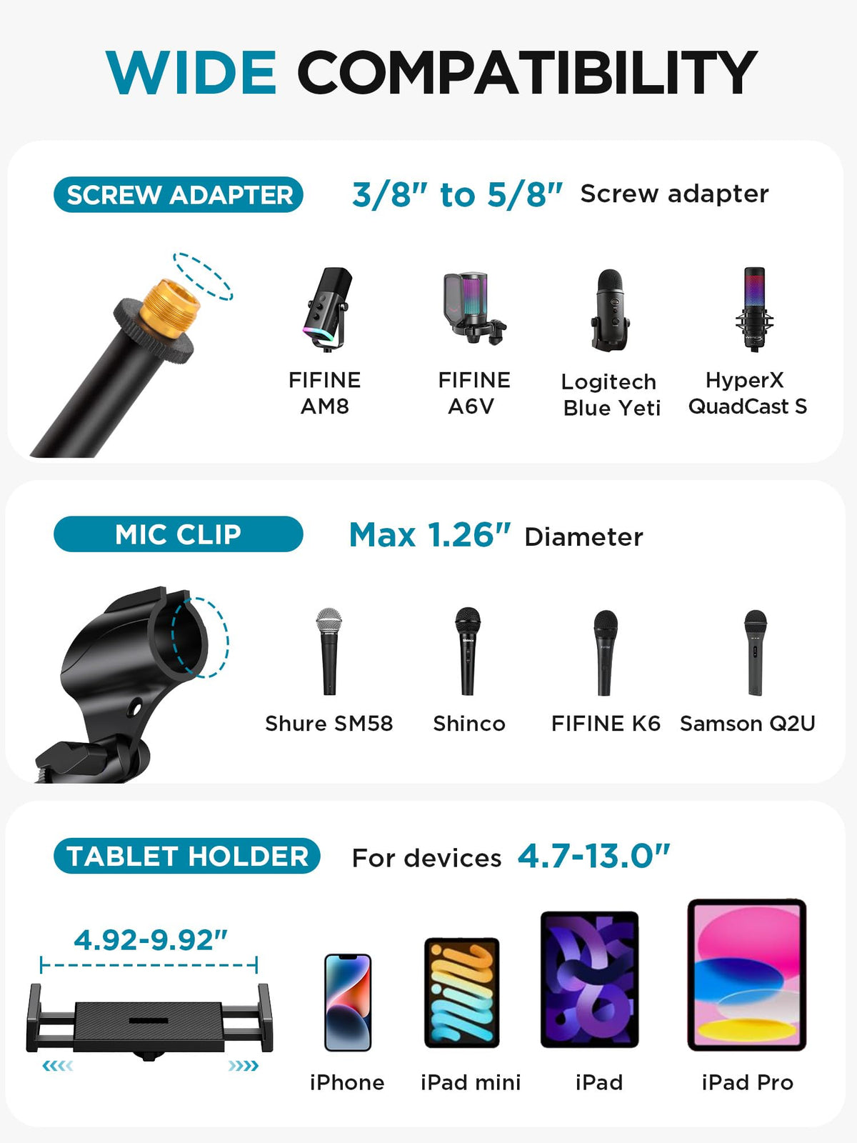 InnoGear 마이크 스탠드 삼각대 6in1 높이조절 30~72인치 태블릿 홀더 6번 사진