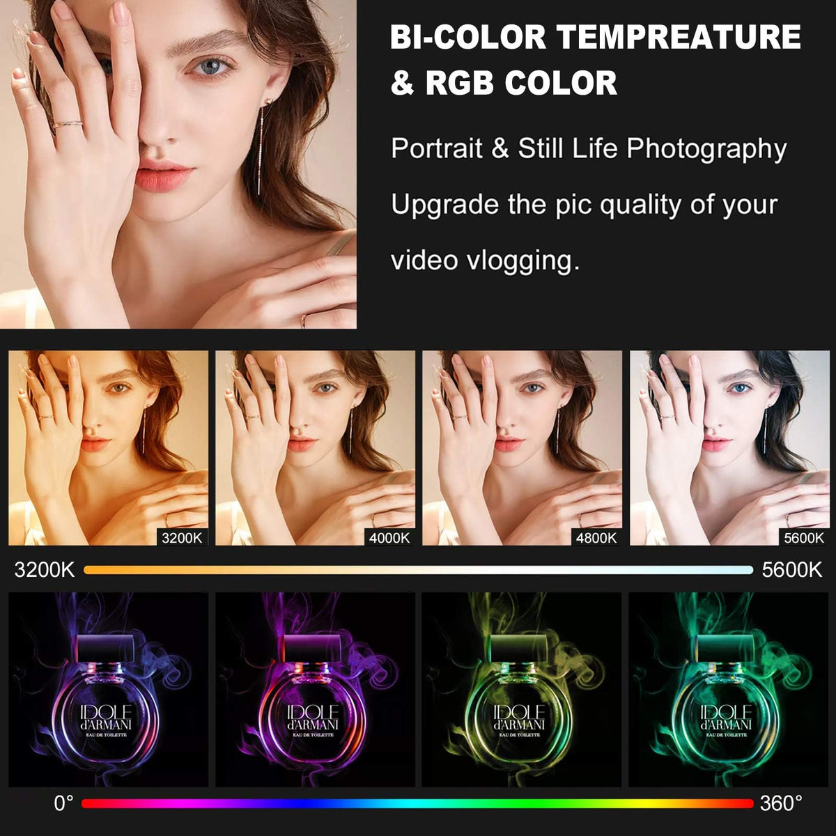 GVM 800D RGB LED 비디오 조명 키트 삼각대 스탠드 CRI 97 3200K-5600K 5번 사진