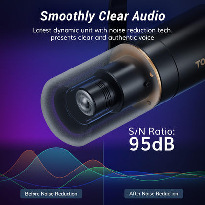 TONOR E7 다이내믹 팟캐스트 마이크 키트 XLR/USB 단일지향성 AI 소음 제거 탭 음소거 헤드폰 단자 4번 사진