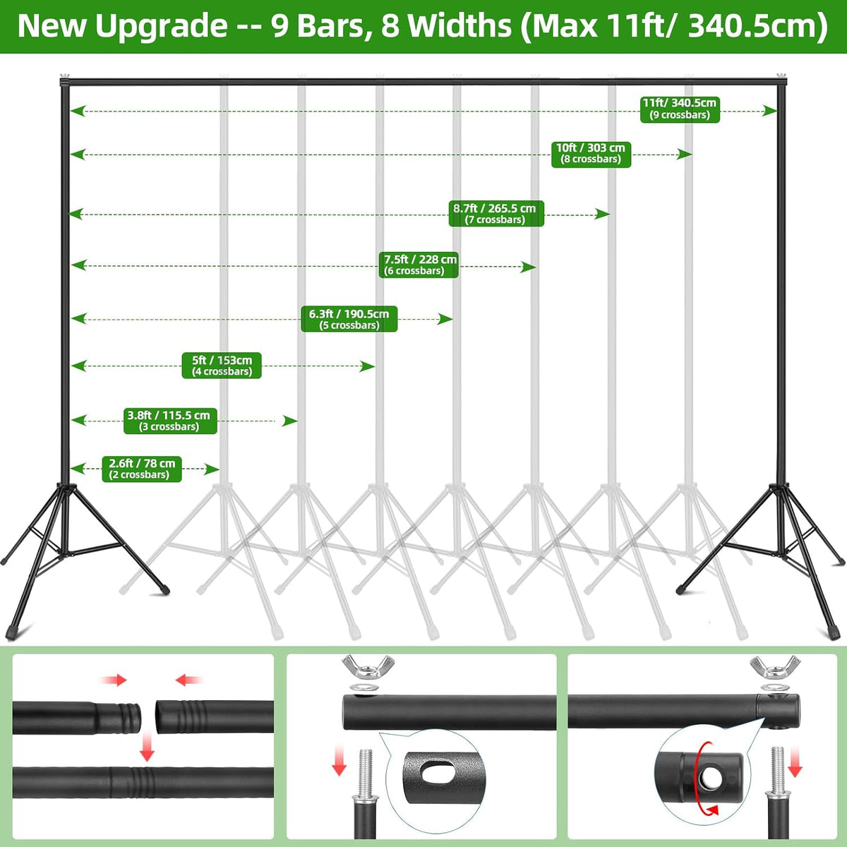 HEMMOTOP 스튜디오 배경 스탠드 11x10ft 헤비듀티 배경 프레임 키트 모래주머니 포함 3번 사진
