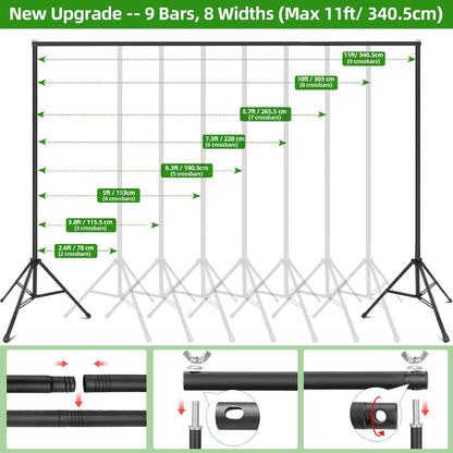 HEMMOTOP 스튜디오 배경 스탠드 11x10ft 헤비듀티 배경 프레임 키트 모래주머니 포함 3번 사진
