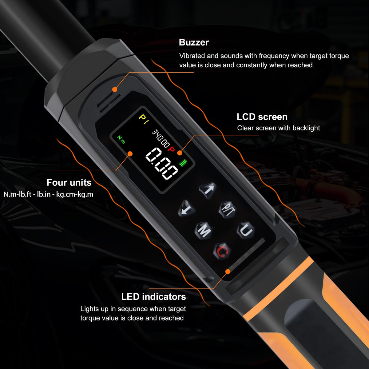 Uharbour 디지털 토크 렌치 세트 3/8 드라이브 1.5-99.5 ft-lbs./6.8-135Nm 4번 사진